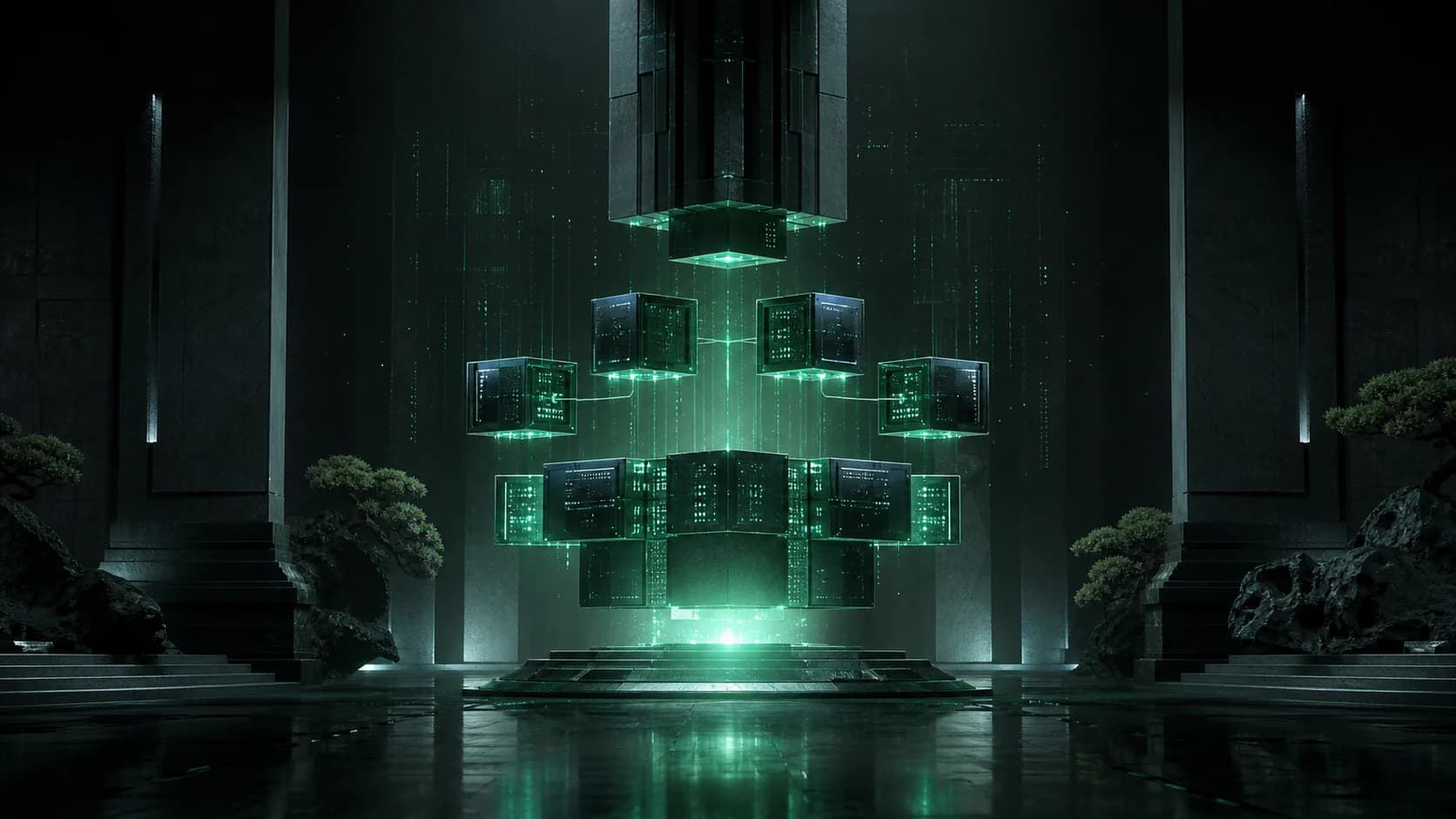 Purpose-built code modules assembling around a single emerald business constraint