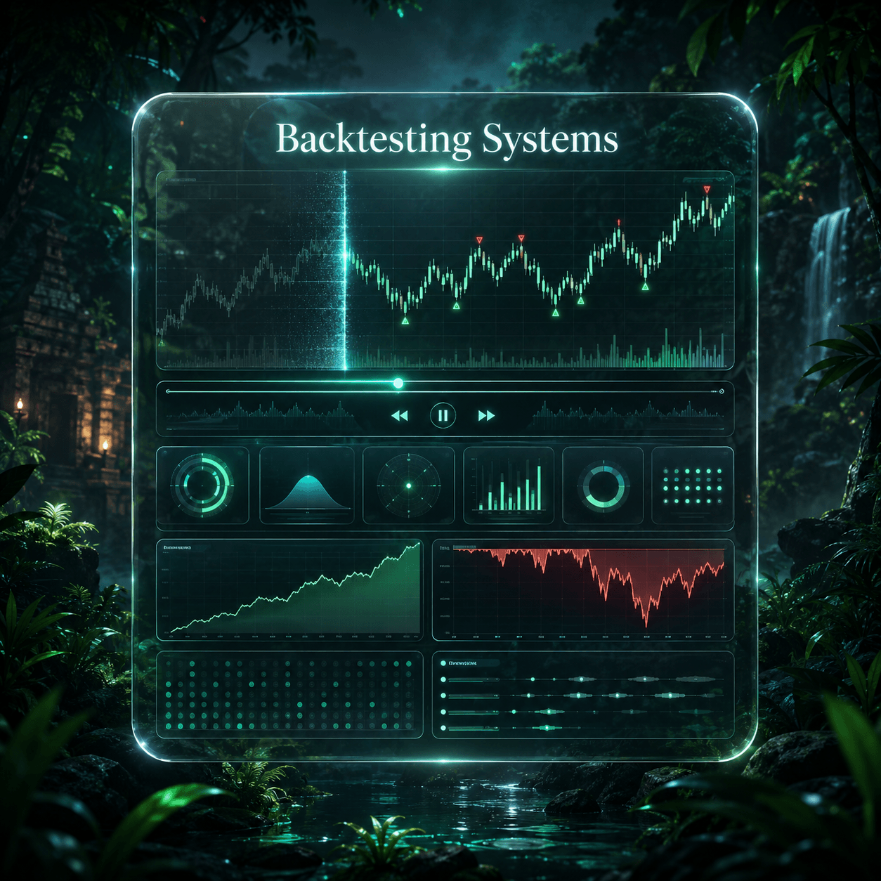 Backtesting dashboard with equity curve and win rate