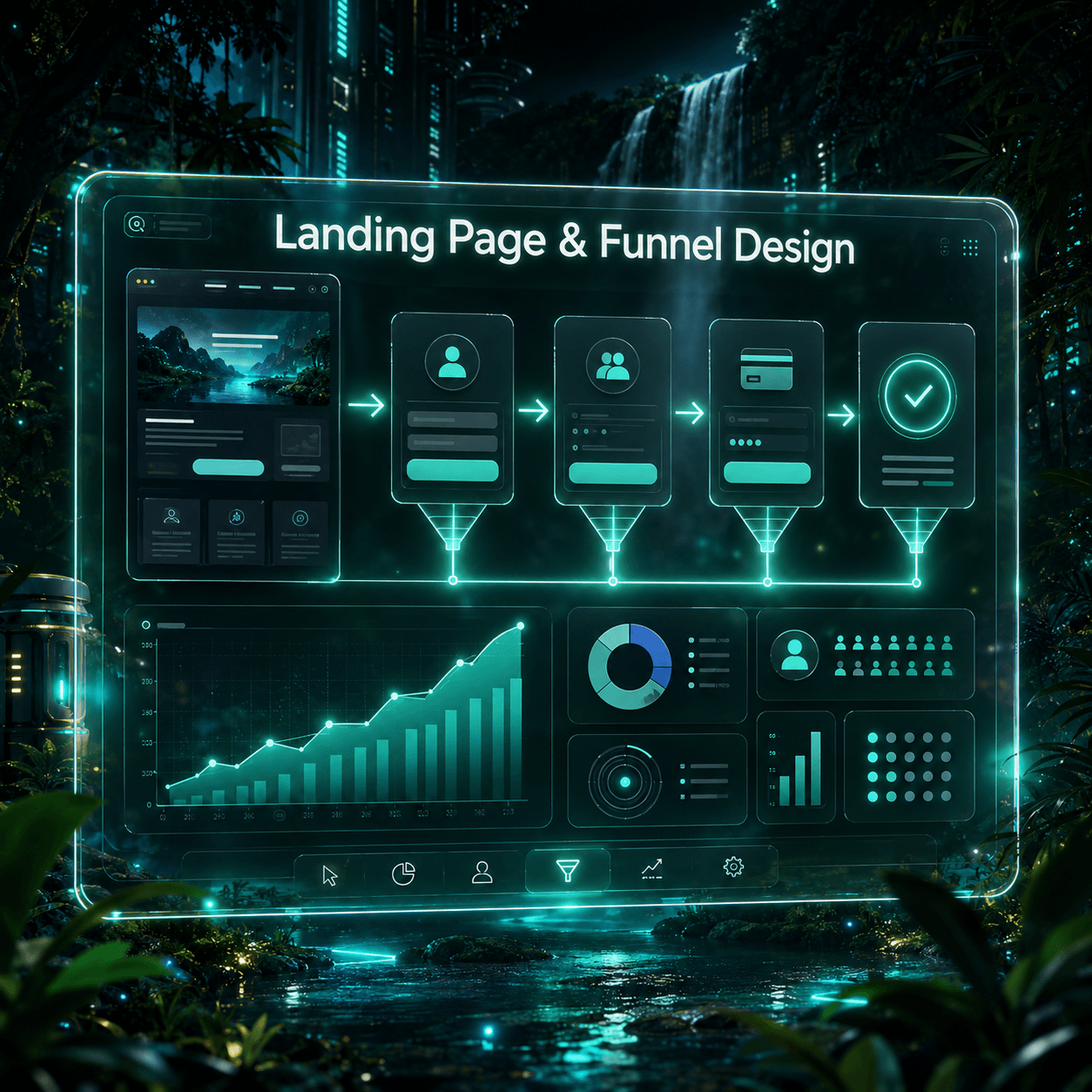 Conversion funnel landing page with hero CTA and lead form