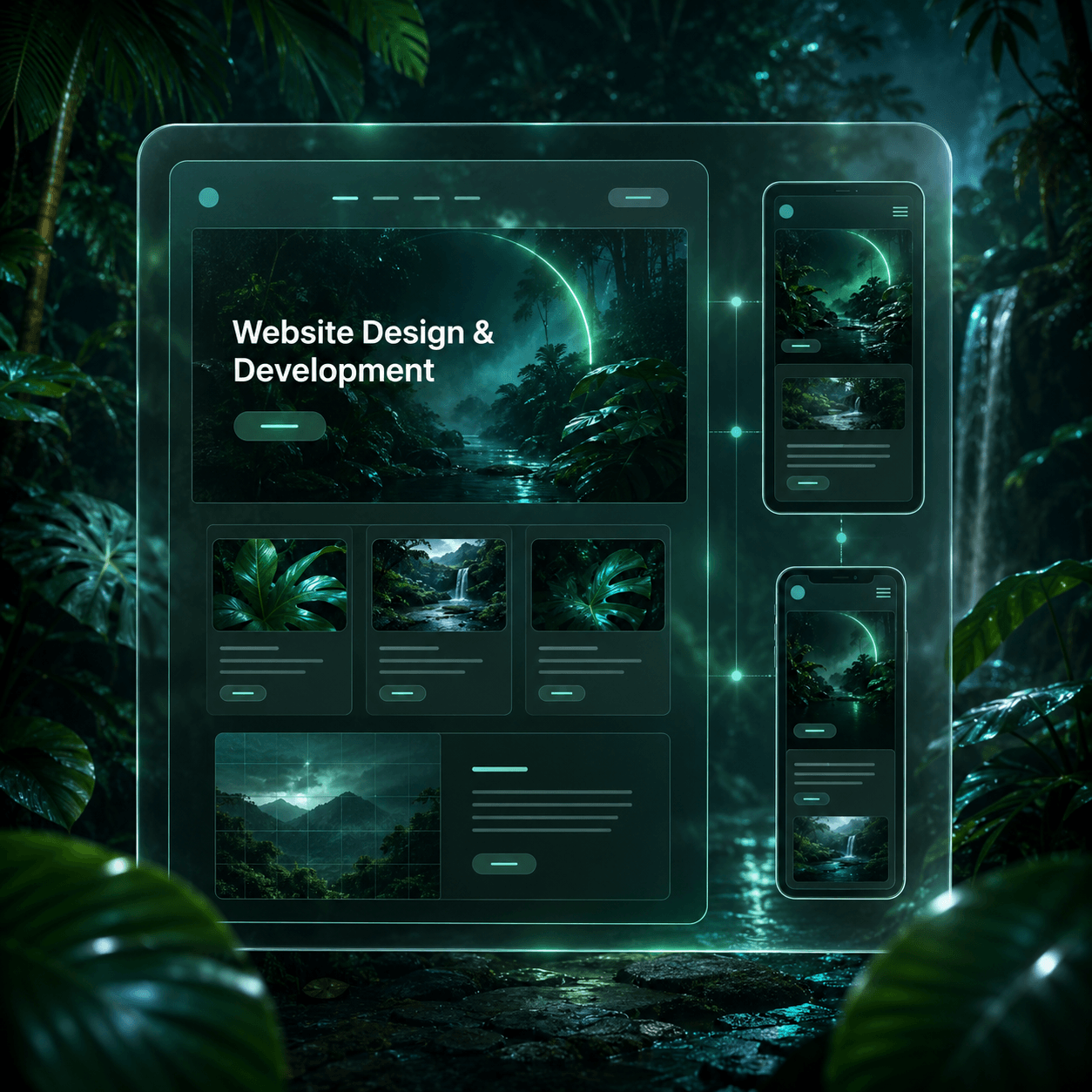 Premium responsive website mockup across desktop, tablet and mobile