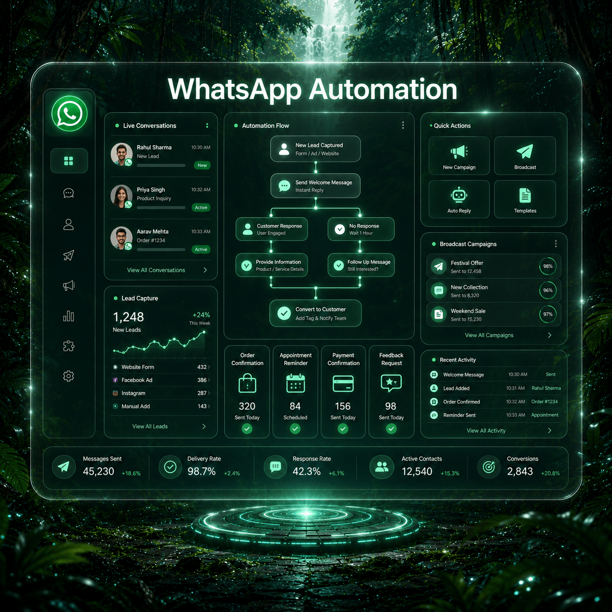 WhatsApp business automation flow with auto-replies and reminders