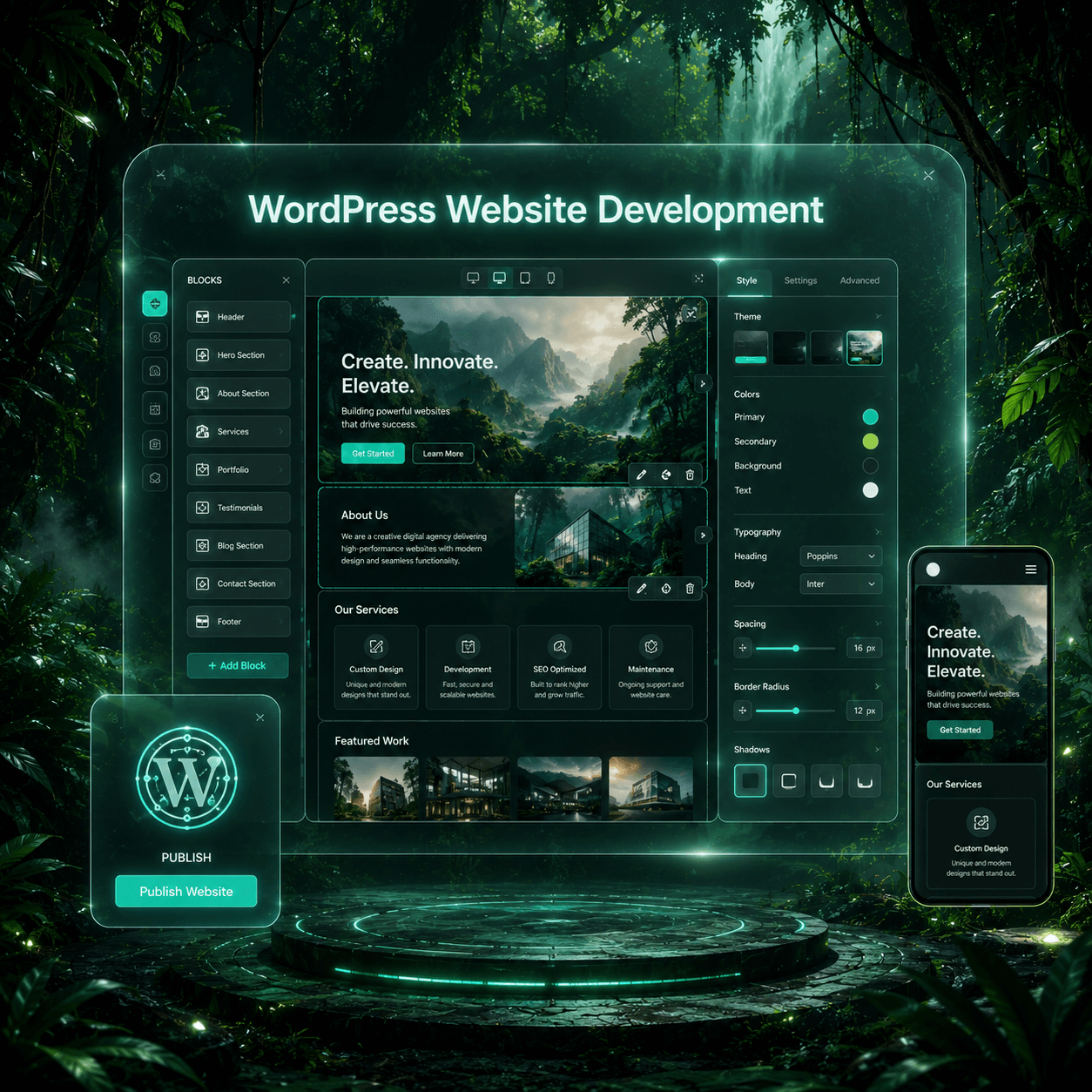 WordPress dashboard with editable content blocks