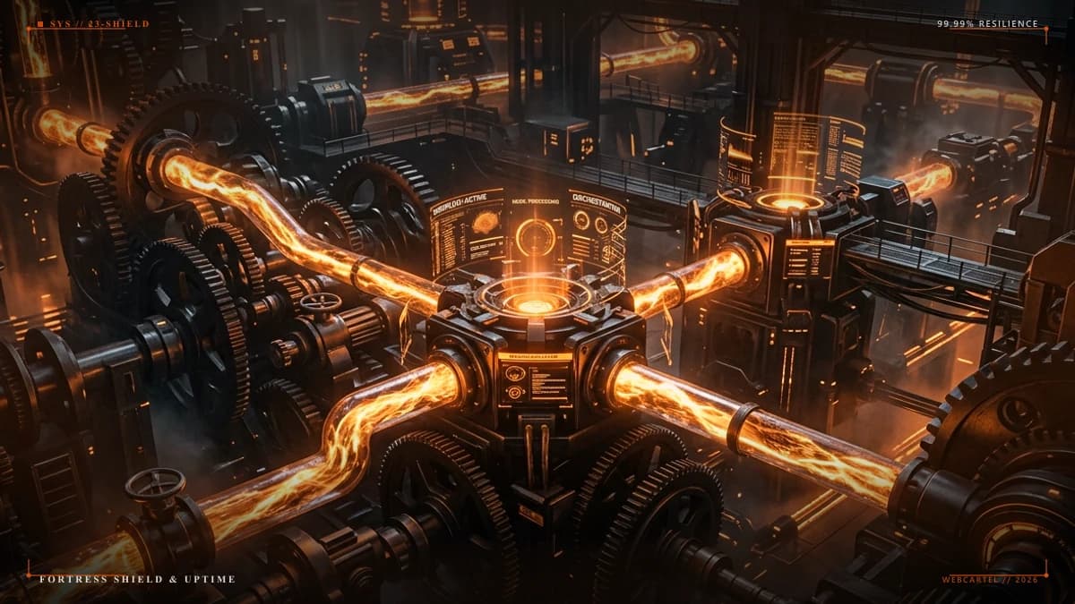 Obsidian protective shield dome with continuous glowing warm amber telemetry scan rings and health diagnostic orbs