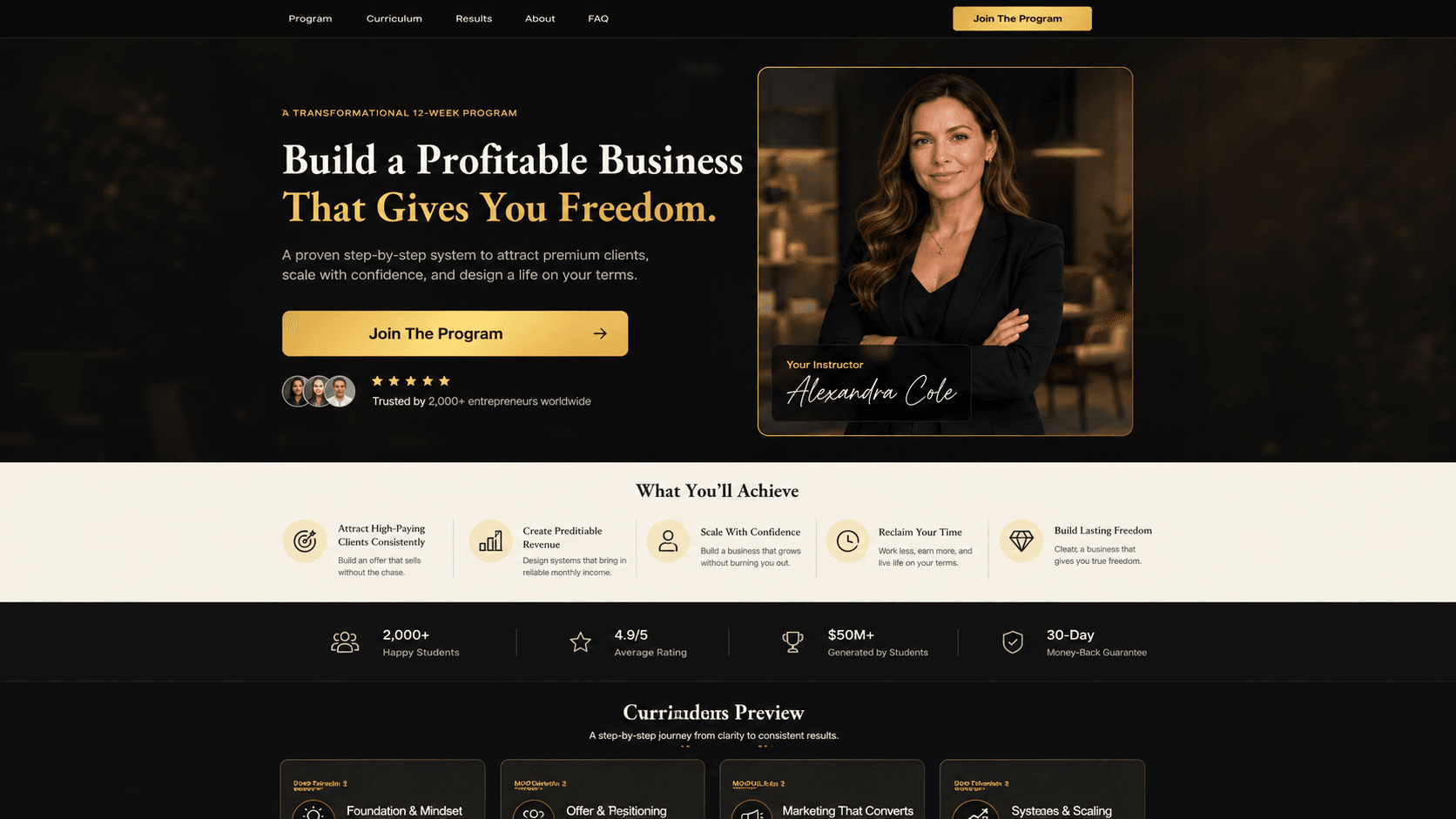 Course funnel landing page hero preview