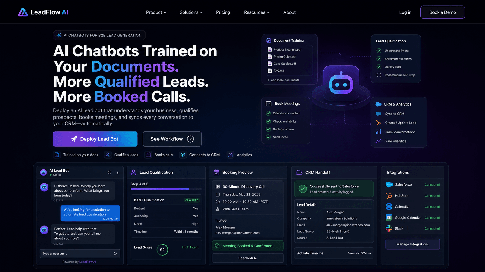 Lead-generation AI chatbot landing hero preview