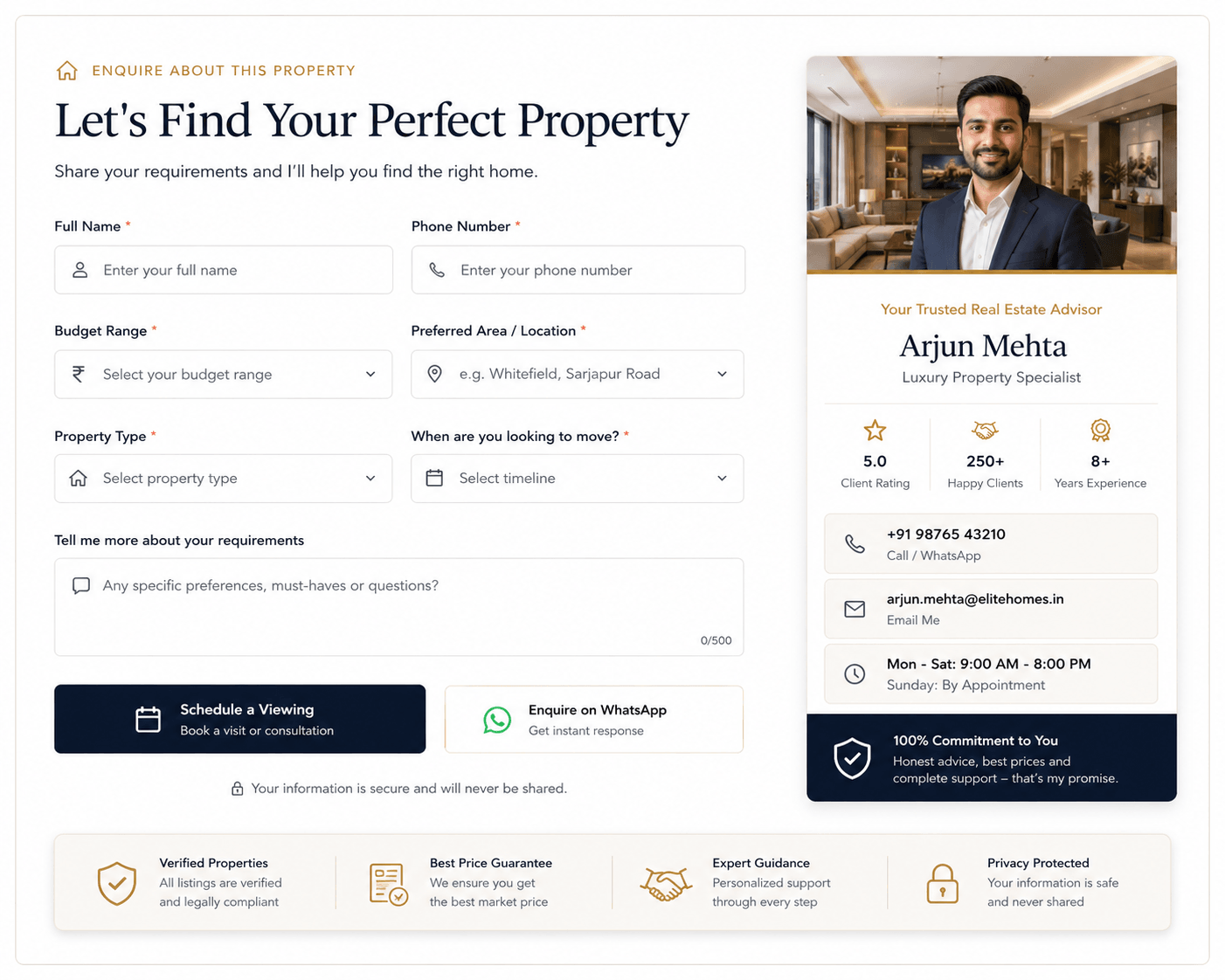 Property enquiry form designed to capture a qualified lead