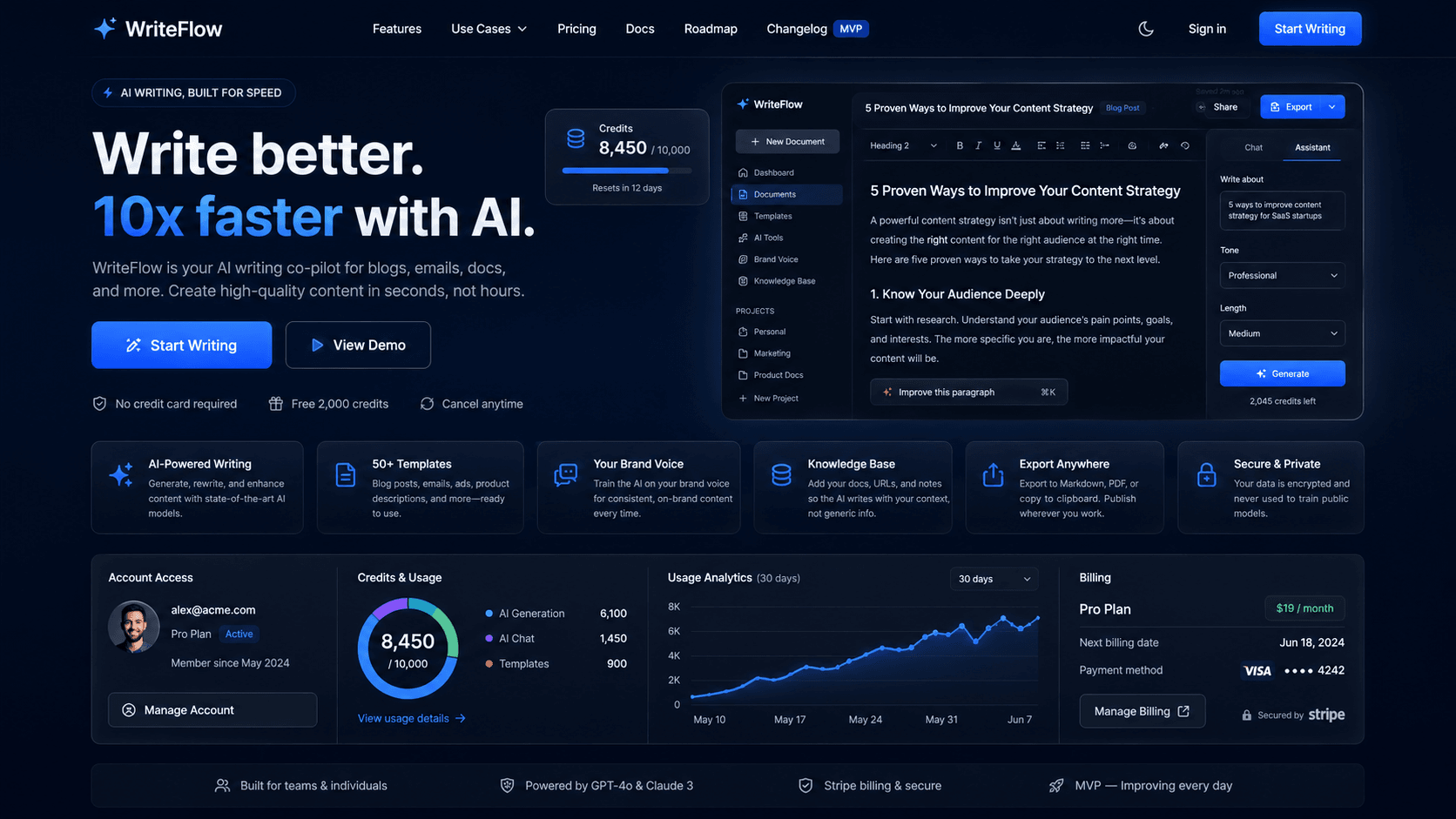 AI writer SaaS MVP hero preview