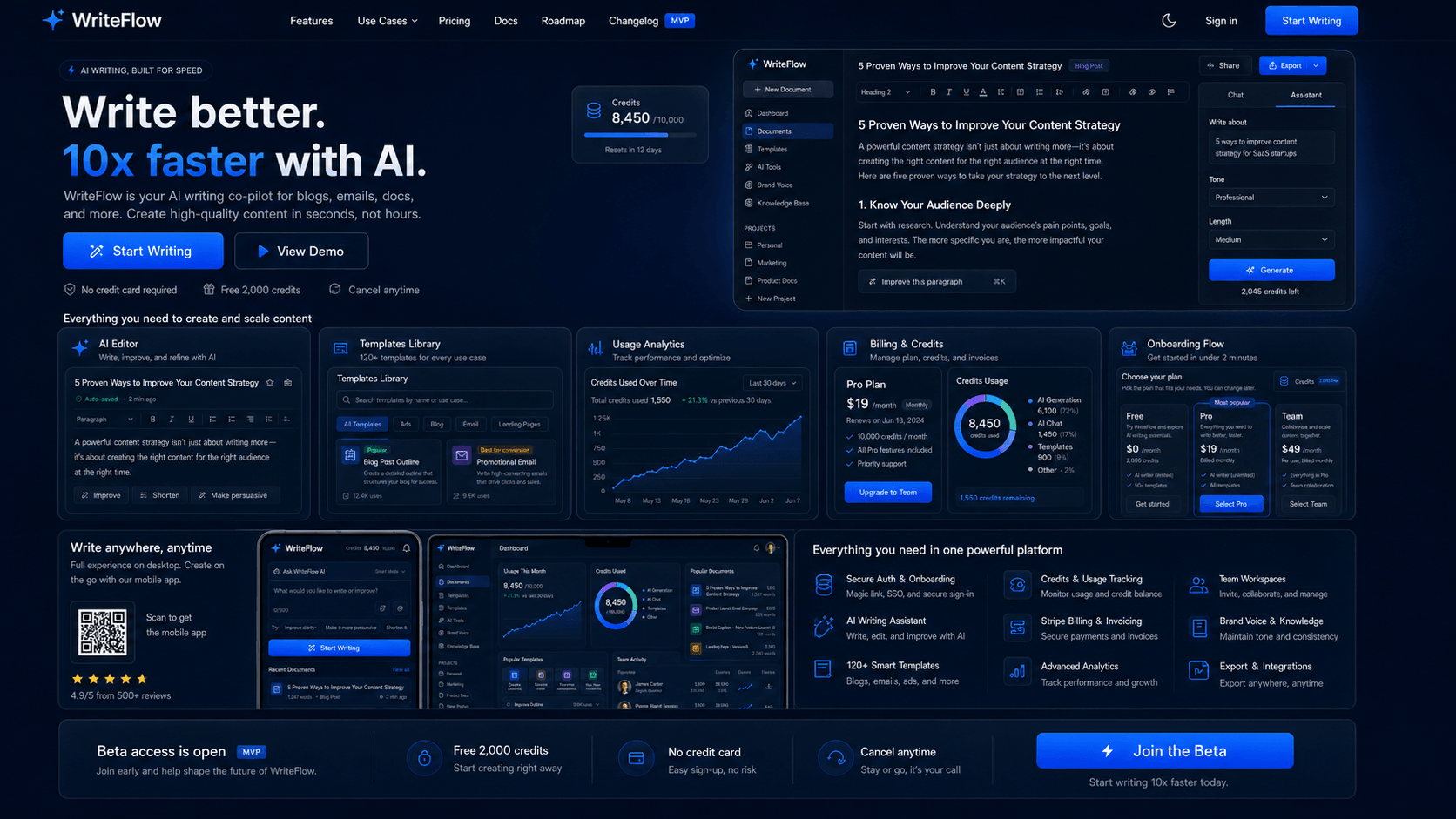 Full SaaS product system with onboarding, editor, billing and analytics